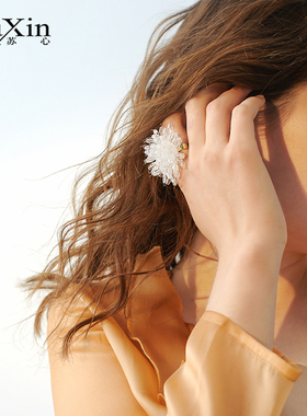 苏心设计感小众珠花白色花朵开口食指戒指潮网红冷淡风网红指环女