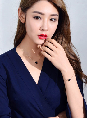 龍鳳祥彩金幸运草项链女