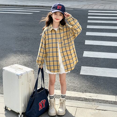 女童甜美可爱风格子衬衫2026春秋新款中大童洋气休闲衬衣格纹外套 - 图3