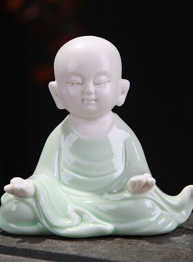 速发陶瓷小和尚摆件禅意沙观假山盆景饰景弥茶宠家居客厅桌面摆设