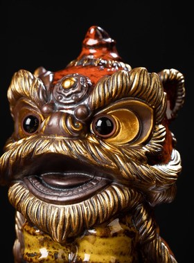 速发招财陶瓷醒狮摆狮家居客宠玄关萌厅小舞狮南件开业送礼国潮风