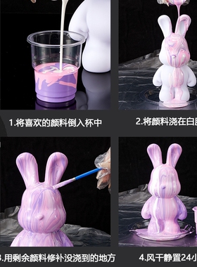 速发流体兔手摆流体画熊202创意存钱罐白胚料颜树脂工件