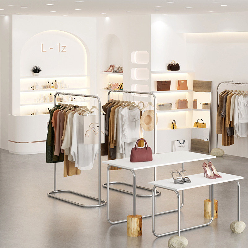 服装店挂衣架不锈钢落地式中岛陈列道具童装店展示架女装店货架子
