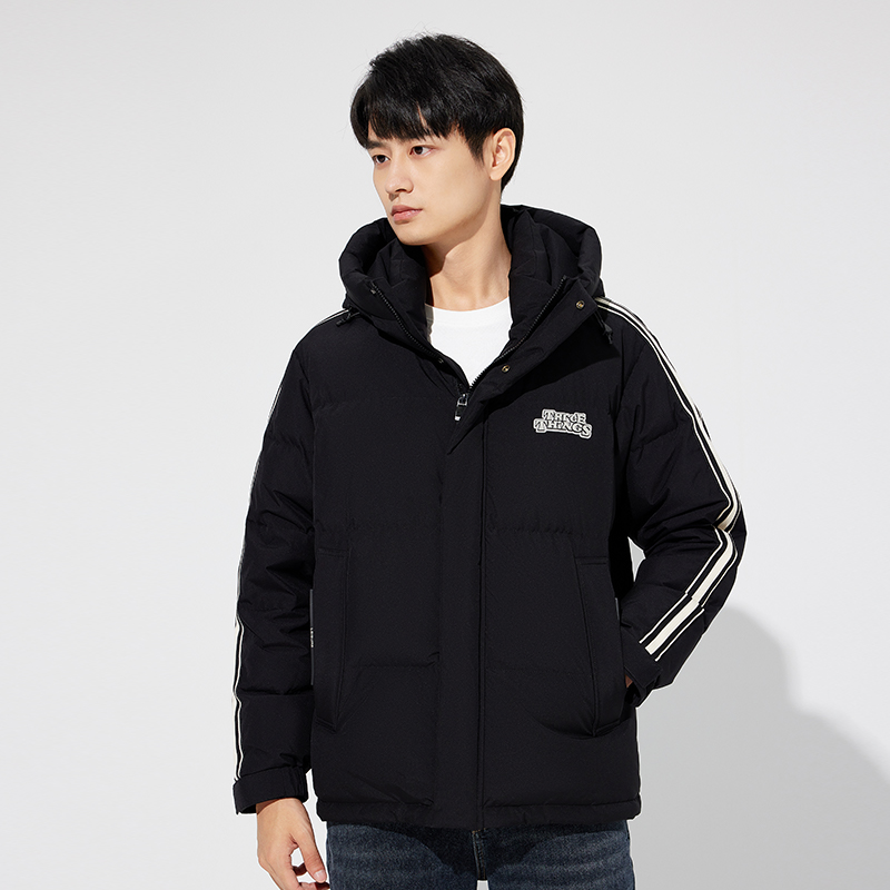 【明星同款】杰尼威尼男士90鸭绒羽绒服2024冬装新款连帽条纹外套