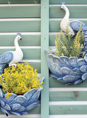 庭院别墅艺术装饰品摆件创意孔雀墙面上花盆阳台造景布置摆设壁挂