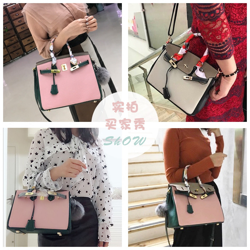 头层牛皮荔枝纹女新款2020铂金包 kstyle女士包袋