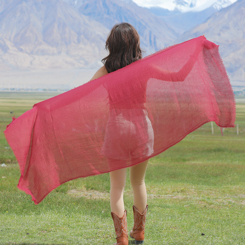 大红色酒红色围巾女棉麻秋冬季薄款百搭长款披肩两用亚麻丝巾防晒,淘宝优惠券,粉丝福利购,淘宝优惠卷