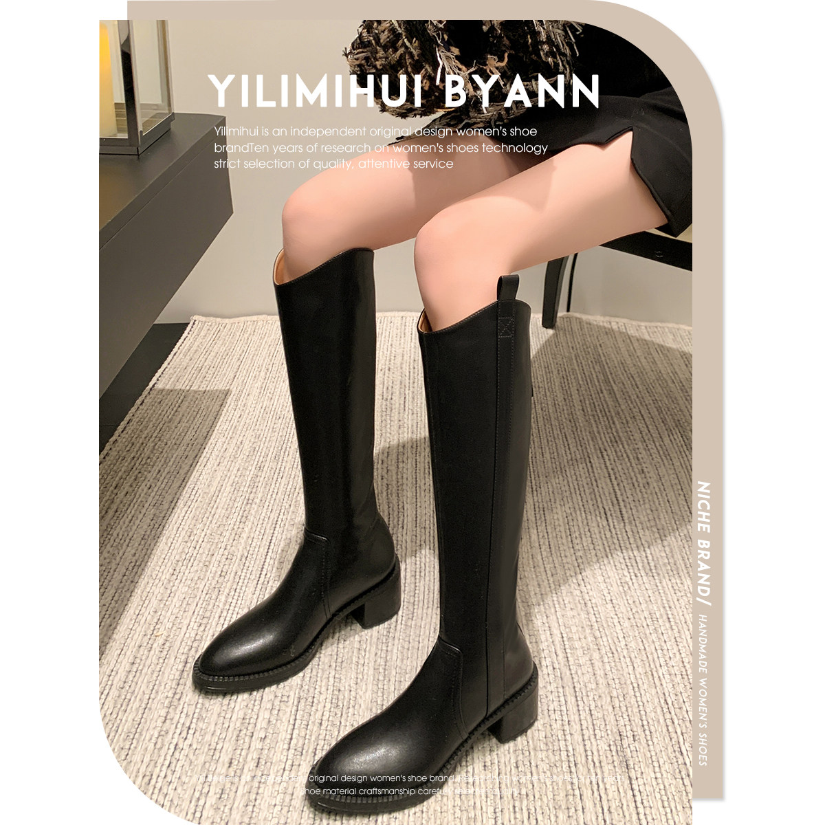 一力米灰 巨显腿细~！气质V口粗跟骑士靴显瘦不过膝靴复古长靴女,淘宝优惠券,粉丝福利购,淘宝优惠卷