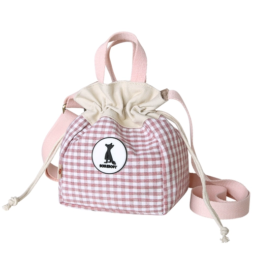 三色补丁 Японская свежая сумка через плечо для школьников, сумка для еды, на шнурках