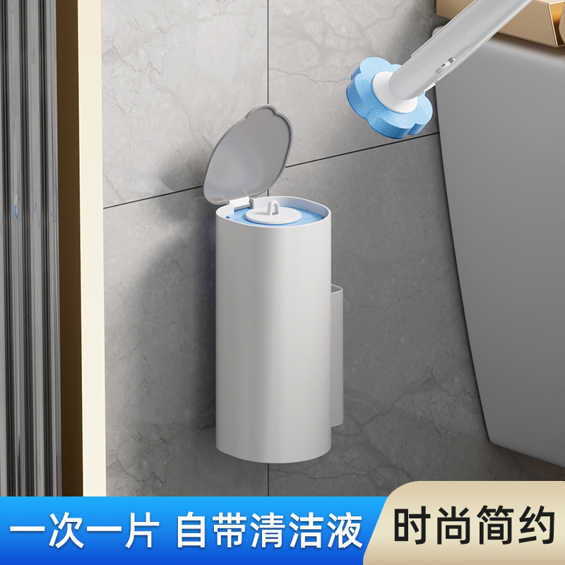 一次性马桶刷子家用卫生间无死角清洁神器厕所挂墙长柄马桶刷套装 - 图0