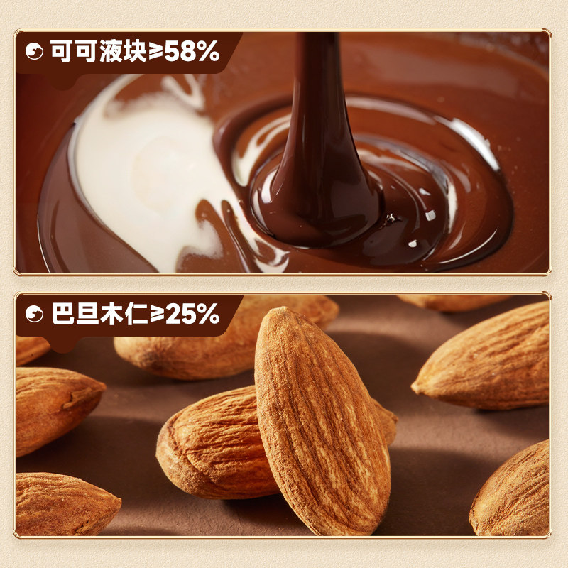 比比赞坚果黑巧克力巴旦木夹心纯可可脂巧克力豆糖果过年零食批发,淘宝优惠券,粉丝福利购,淘宝优惠卷