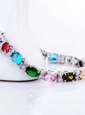 七彩色水晶锆石女生手链
