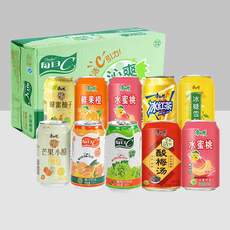 康师傅饮料每日C葡萄橙汁酸梅汤310ml*24罐装整箱蜂蜜柚子冰红茶 - 图0