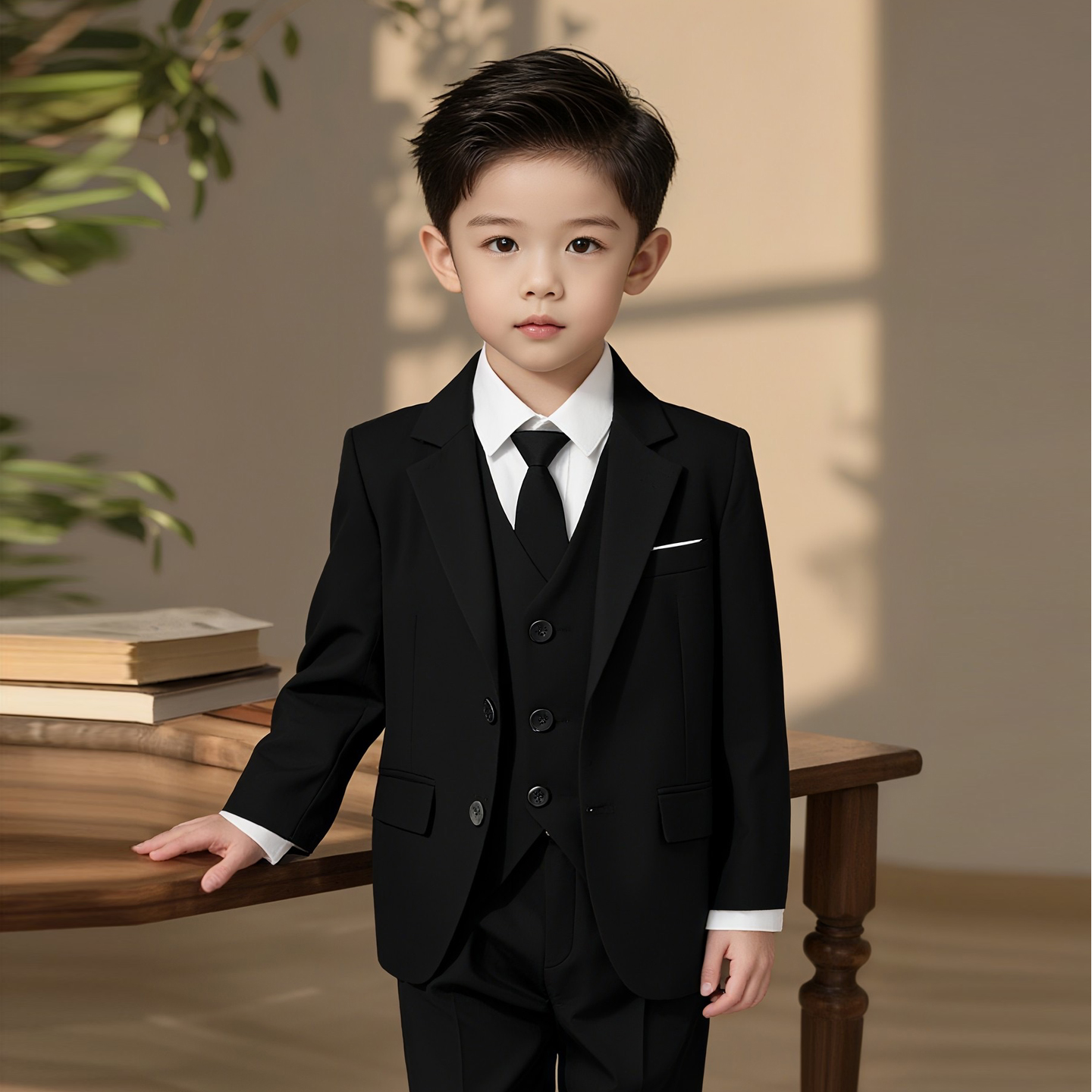 花童男童西装套装冬加绒婚礼男孩生日主持人礼服高端帅气儿童正装 - 图1