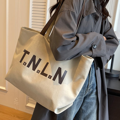 大容量帆布包包女式2025新款上班通勤高级感时尚大包托特包手提袋 - 图1