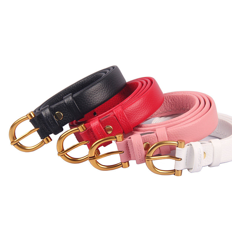 新款啄木鸟女皮带真皮时尚女士腰带细头层牛皮软设计感百搭裤带