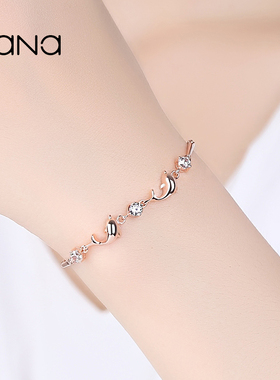 纯银饰海豚之恋手链女镶世奇锆手饰生日手镯情人节送女友礼物首饰