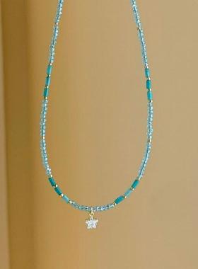 小众日落派对星星天然石蓝色项链