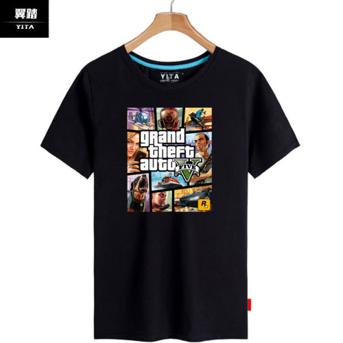 GTA周边5侠盗车手游戏短袖T恤衫男女纯棉半截袖透气直喷上衣服夏 - 图1