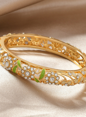 新款民族风景泰蓝手镯满天星满钻开口简约百搭轻奢复古手镯首饰品