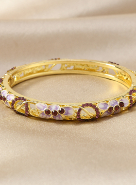 新中式复古民族风细款镶嵌钻景泰蓝珐琅单层手镯时尚百搭简约首饰