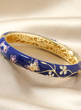 景泰蓝北京复古正品镂空镀金开口手镯时尚双层故宫珐琅镯子礼物