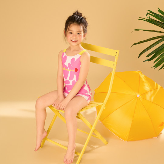 爱多尔儿童游泳装女孩新款吊带泳衣专业训练学生连体粉色夏季2025