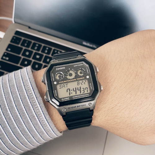 卡西欧 Casio 胡一天同款 学生复古银方块石英钢带AE-1200WHD-1 - 图3