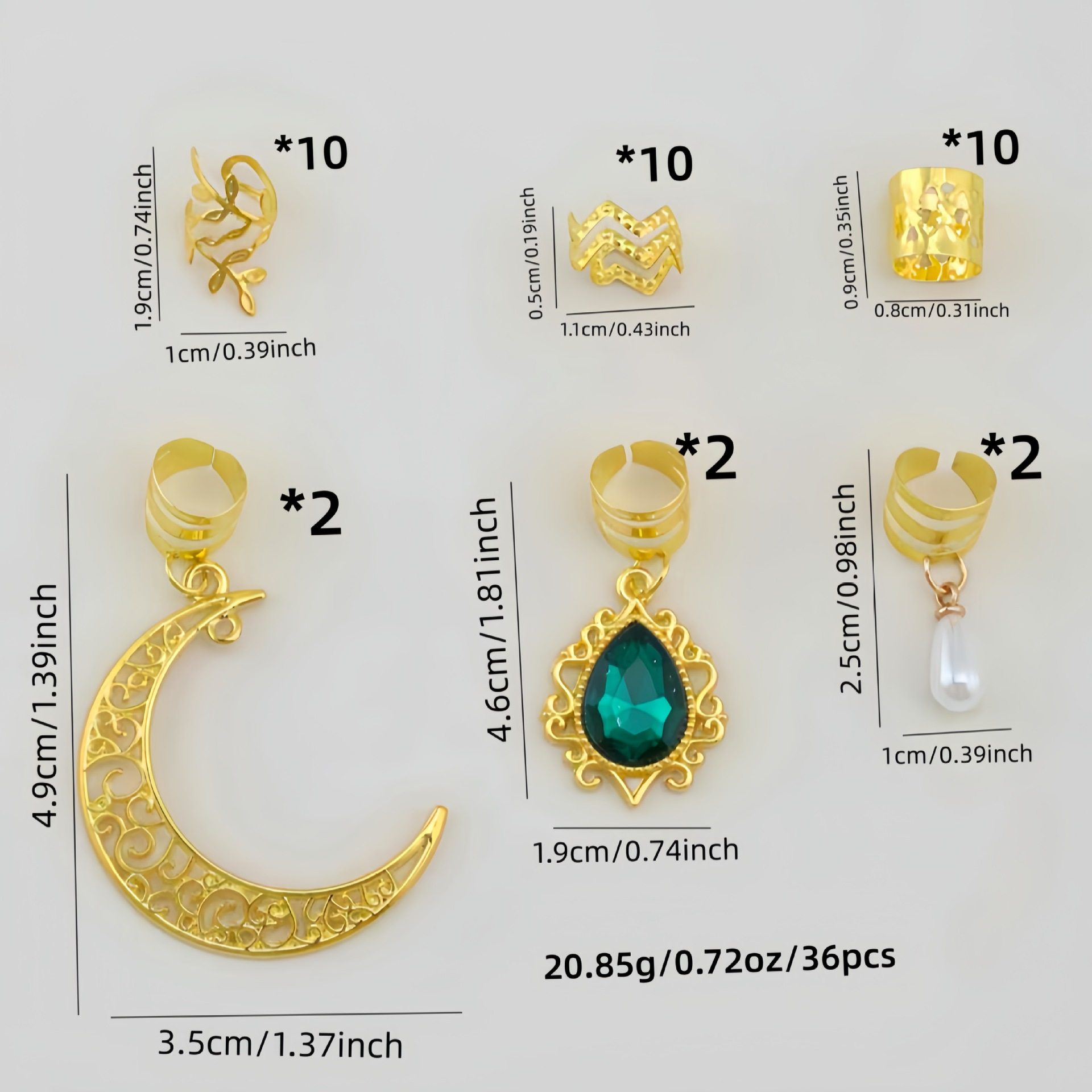 欧美个性假发挂件挂饰非洲脏辫发环月亮水滴吊坠时尚金属发夹套装,淘宝优惠券,粉丝福利购,淘宝优惠卷