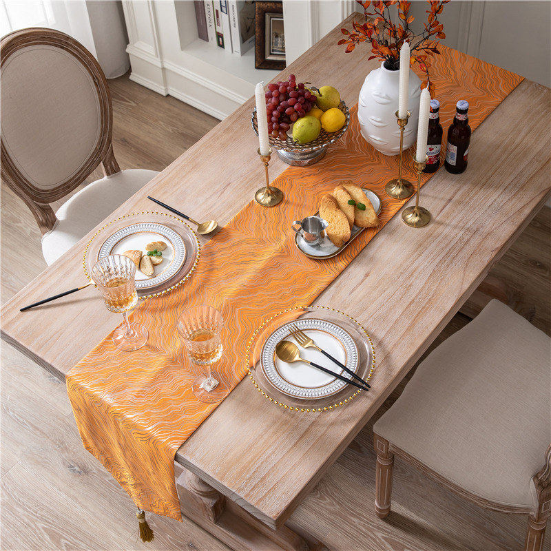 橙色橘色轻奢风桌旗 餐桌长条布装饰布艺美式欧式法式高档奢华,淘宝优惠券,粉丝福利购,淘宝优惠卷
