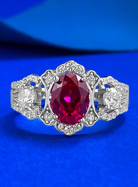 隆隆金新款S925银布布风6*8红钻款显白轻奢百搭款戒指跨境直播款