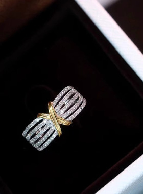 s925纯银戒指女ins欧美双色交叉X指环宽版设计时髦不撞款气质百搭