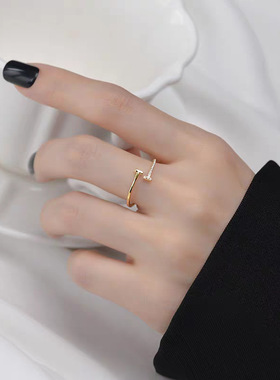 S925纯银双T开口女戒韩版轻奢冷淡风指环小众设计高级感戒指批发