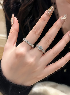 隆隆金珠宝新款S925银五花排戒多面佩戴花朵造型奢侈风珠宝感排戒