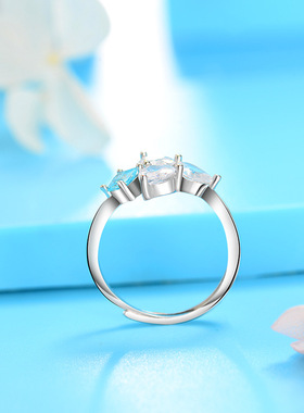 S925纯银蓝绣球花戒指女2024年新款潮小众高级食指戒简约精致