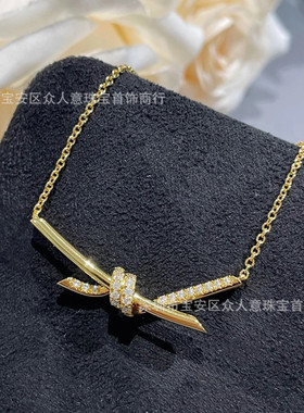 绳结项链925银高版本交叉扭结蝴蝶半钻网红同款小众配饰18k金项链