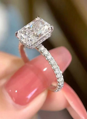 洛熙寺珠宝 2024新款925银日常简约9*13mm长方白钻时尚百搭款戒指