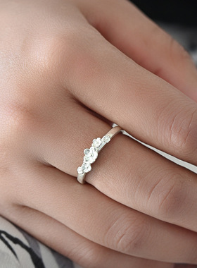 S999银简约戒指女时尚个性足银小清新梅花指环开口可调节