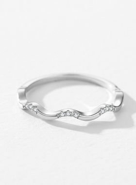原创简约925银日韩波浪形戒指女INS冷淡风可叠戴排戒新款个性女戒