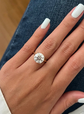 隆隆金珠宝欧美新款四爪戒指环10.0圆形S925银高碳钻戒女一件代发