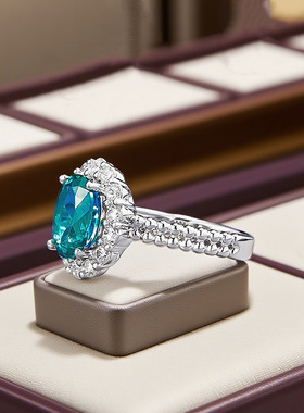 洛熙寺珠宝 新款S925银镶嵌1.5克拉帕拉伊巴色偏绿底戒指女日常款