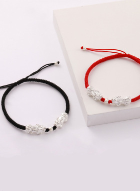 S925银貔貅脚链男女情侣一对本命年民族风手红绳批发脚饰民族风银