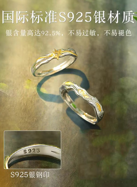 树与太阳情侣戒指银一对轻奢小众设计款对戒女男新年礼物送女友
