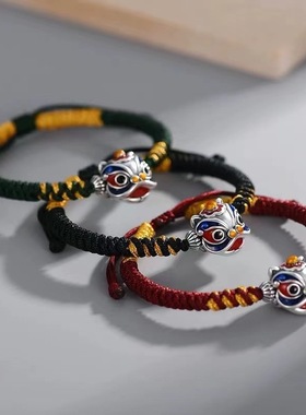 正品纯银999珐琅醒狮手链 通体足银支持鉴定精致手工银饰手绳代发