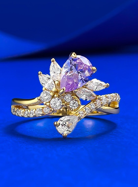 隆隆金新款S925银 5*7紫色权杖戒指紫气东来小众仙女甜美风直播