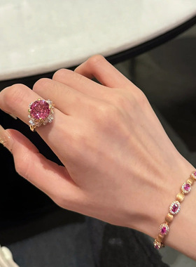 隆隆金新S925银豪华重工款11*11帕帕拉恰刚玉莲花切戒指环富婆款