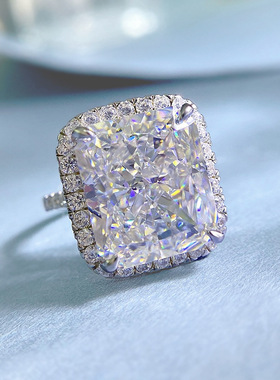 洛熙寺珠宝 2023新款925银高碳钻白G色戒指12*14mm冰花切时尚戒指