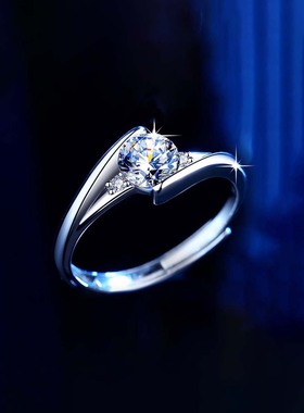 s925纯银莫桑钻爱河情侣戒指男女一对小众设计简约莫桑石手饰批发