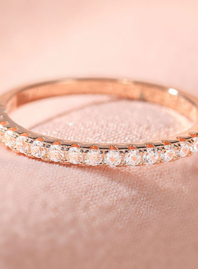 厂家直销天然AAA锆石手饰925纯银爆闪镶排碎钻戒指锆石银指环半圈