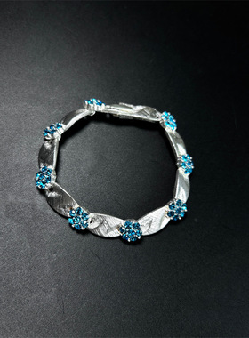 中古风哑光银金色高级感时尚施家彩色钻 生日石缎带几何吊坠手链